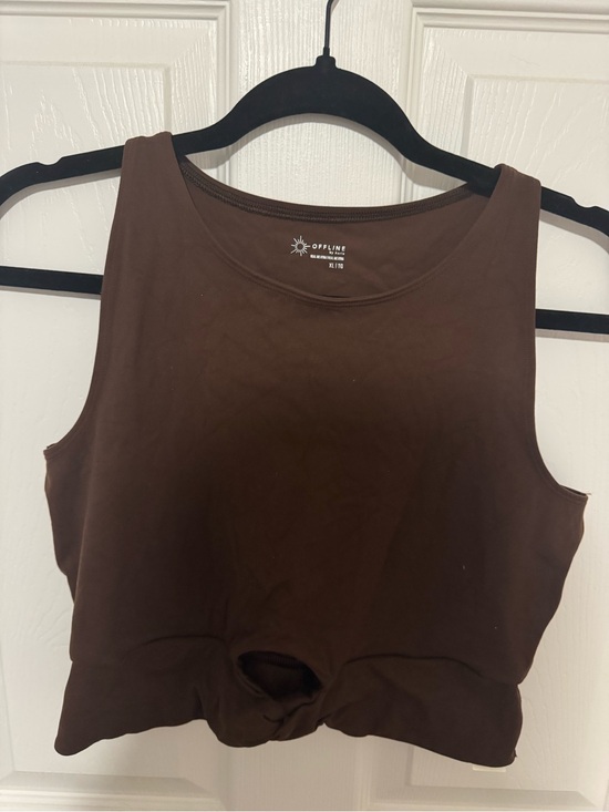 aerie Tops - aerie Chocolate Brown Knot-Front Crop Tank